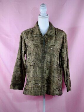 Chico's Embellished Silk Blend Shimmer Blazer | Size L